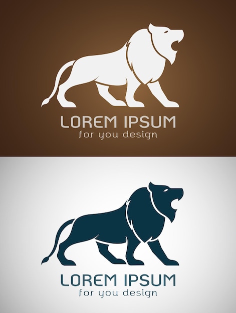 Vector vector de diseño de león sobre fondo blanco y símbolo de logotipo de fondo marrón