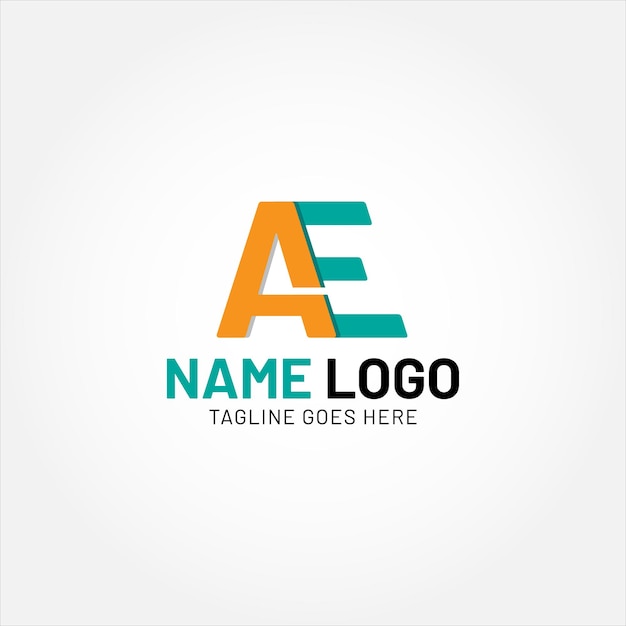 Vector vector de diseño de letras del logotipo ae con colores naranja y negro