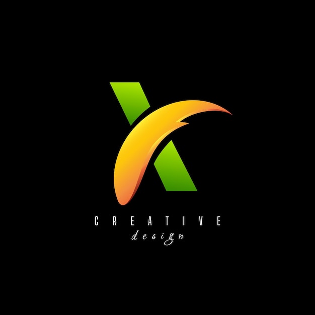 Vector de diseño de letras X con líneas curvas de Swoosh azul púrpura y aspecto creativo