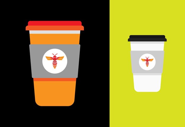 Vector de diseño de logotipo de abeja Símbolo gráfico y tazas de café pro vector