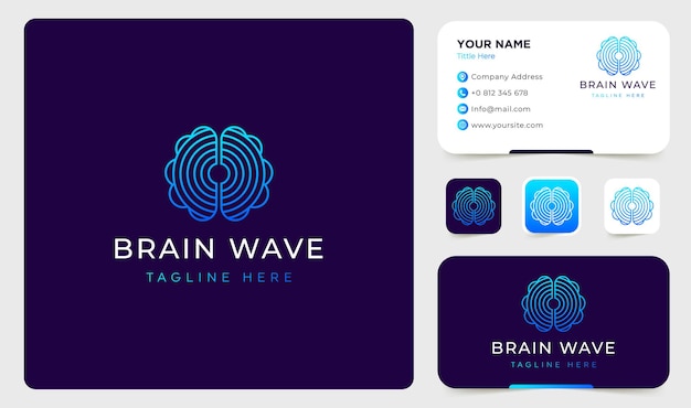 Vector de diseño de logotipo abstracto de onda cerebral con plantilla de tarjeta de visita