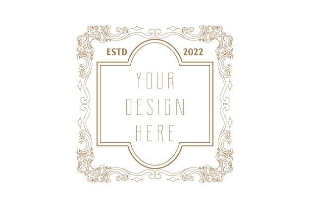 Vector de diseño de logotipo de adorno de borde de marco en blanco antiguo dorado antiguo de lujo