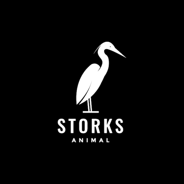 Vector de diseño de logotipo aislado blanco de cigüeña de pájaro de cuello largo de pico largo