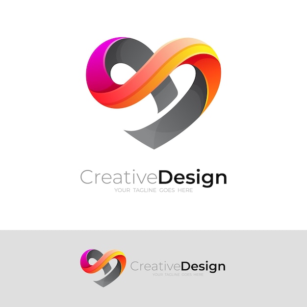 Vector de diseño de logotipo de amor, colorido 3d
