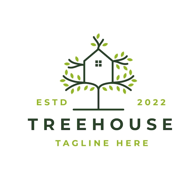 Vector de diseño de logotipo de árbol y casa aislado, diseño de logotipo de árbol abstracto