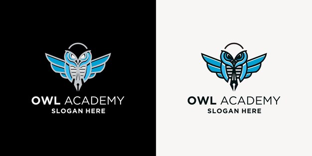 Vector de diseño de logotipo de búho con academia universitaria de concepto de educación y aprendizaje