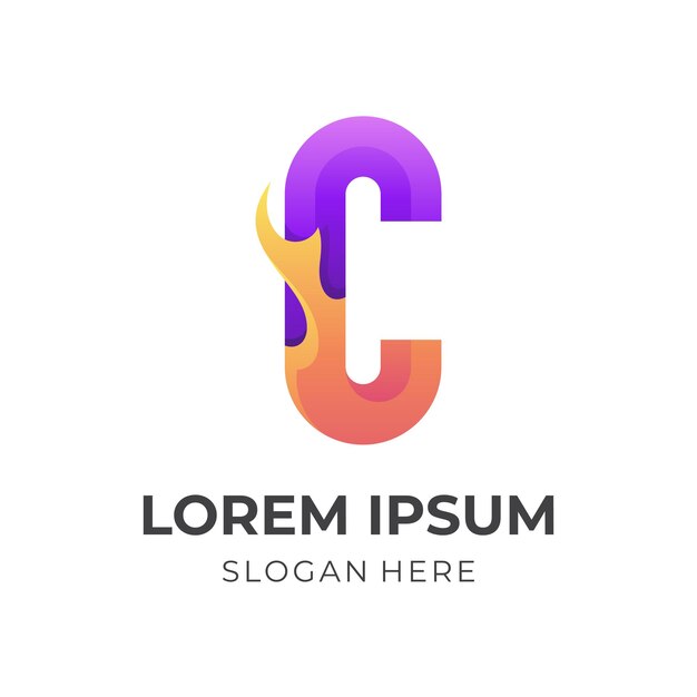 Vector de diseño de logotipo C moderno con estilo de color azul y naranja 3d