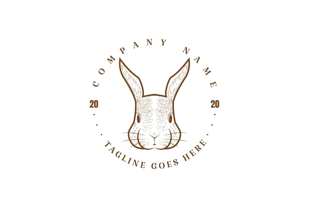 Vector de diseño de logotipo de cabeza de conejo lindo retro vintage
