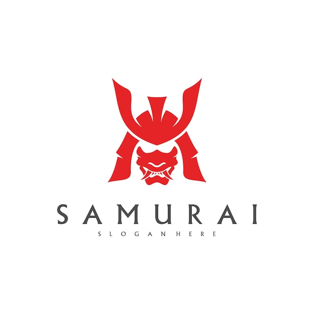 Vector de diseño de logotipo de cabeza samurai Plantilla de logotipo de guerrero samurai