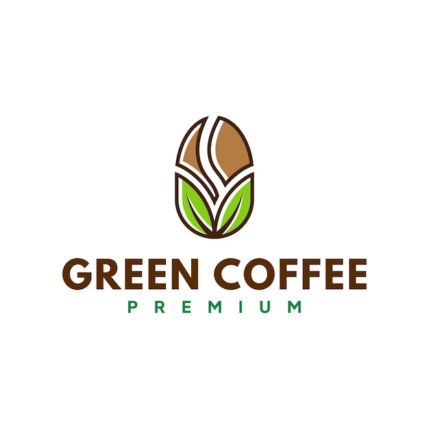 Vector de diseño de logotipo de café verde de arte de línea