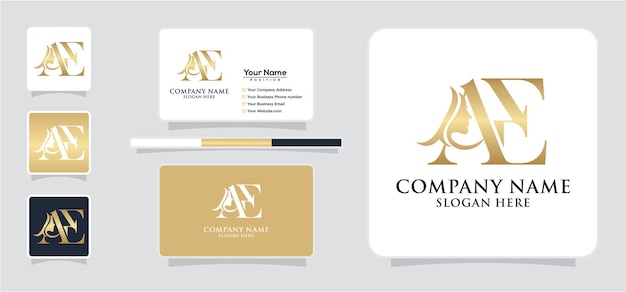Vector de diseño de logotipo de cara de belleza de letra inicial AE