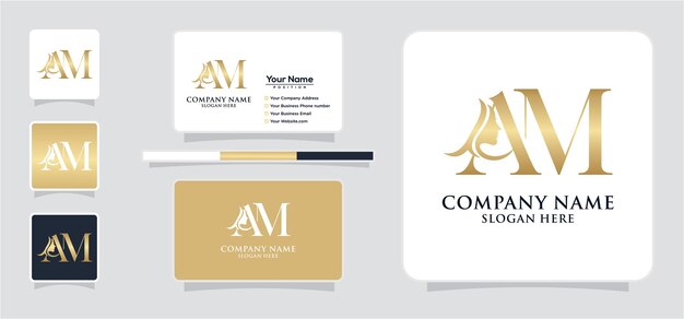 Vector de diseño de logotipo de cara de belleza de letra inicial AM