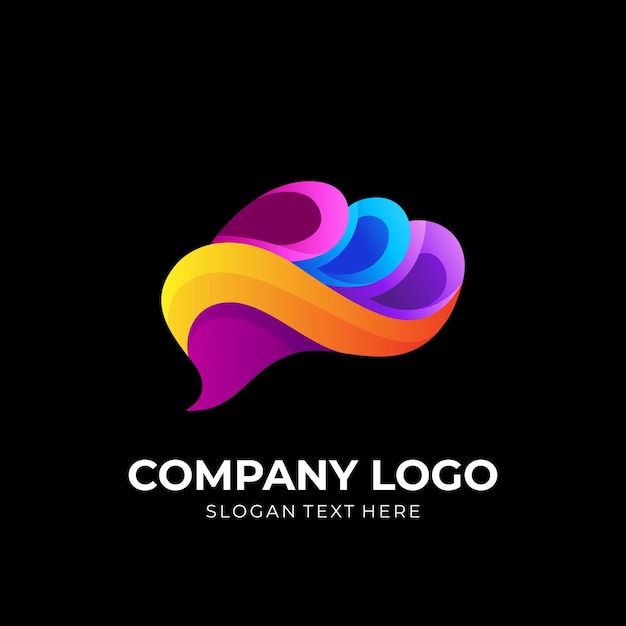 Vector de diseño de logotipo de cerebro, estilo colorido 3d