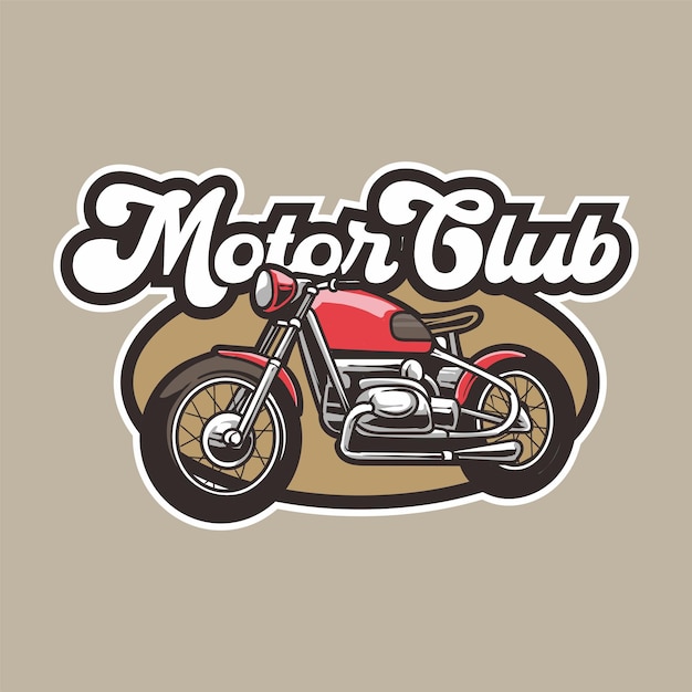El vector de diseño del logotipo del club de motocicletas El emblema del club de motos dibujado en estilo retro aislado