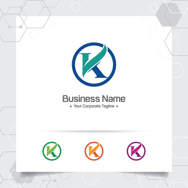 Vector de diseño de logotipo comercial corporativo letra K con un elemento de círculo para empresa financiera