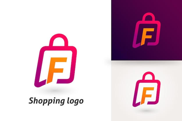 Vector de diseño de logotipo de comercio electrónico de bolsa de compras con letra F