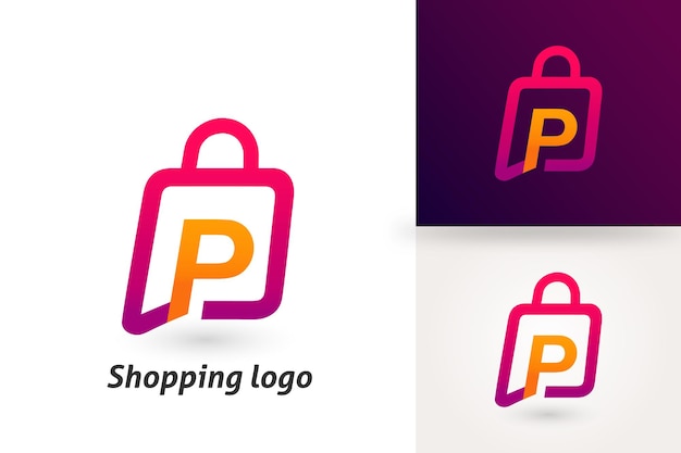 Vector de diseño de logotipo de comercio electrónico de bolsa de compras con letra P