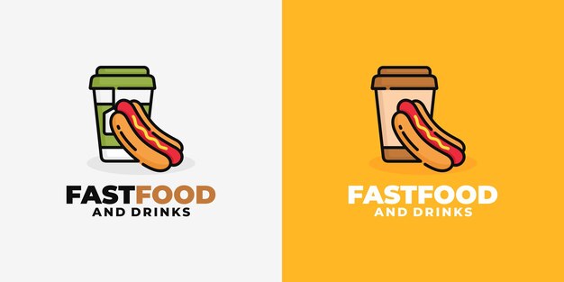 Vector de diseño de logotipo de comida rápida y bebida de hot dog