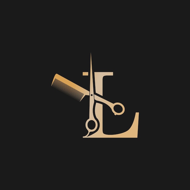 Vector de diseño de logotipo de corte de cabello para negocios con color de gradiente dorado y concepto de letra