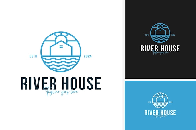 Vector de diseño de logotipo creativo de la casa río para el retiro pacífico idea de ilustración de marca