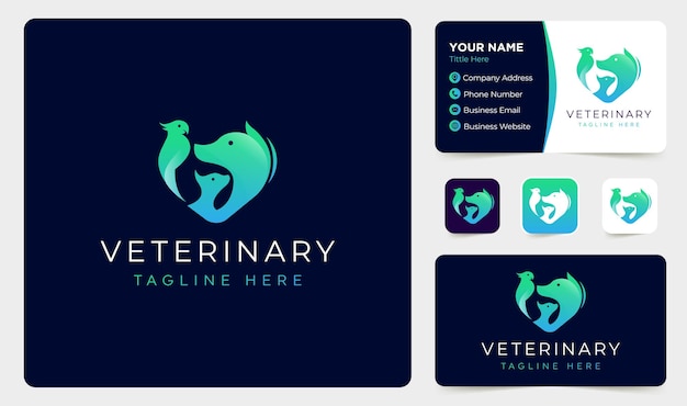 Vector de diseño de logotipo de cuidado de mascotas con plantilla de tarjeta de visita