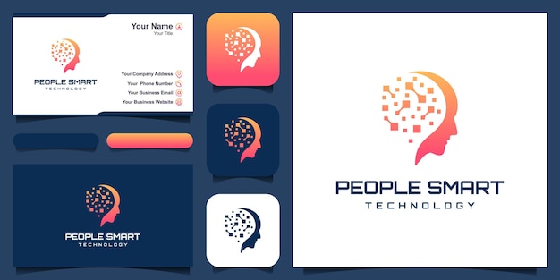 Vector de diseño de logotipo digital de tecnología inteligente humana de cabeza