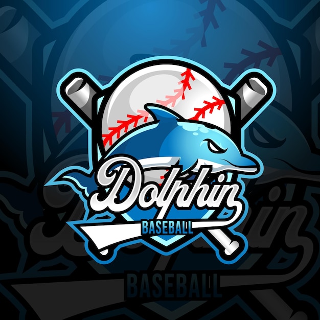 Vector de diseño del logotipo del equipo de béisbol de la mascota de los delfines con un estilo de concepto de ilustración moderno para el emblema de la insignia y la impresión de camisetas ilustración moderna del logotipo del escudo de delfines para el streamer de jugadores deportivos