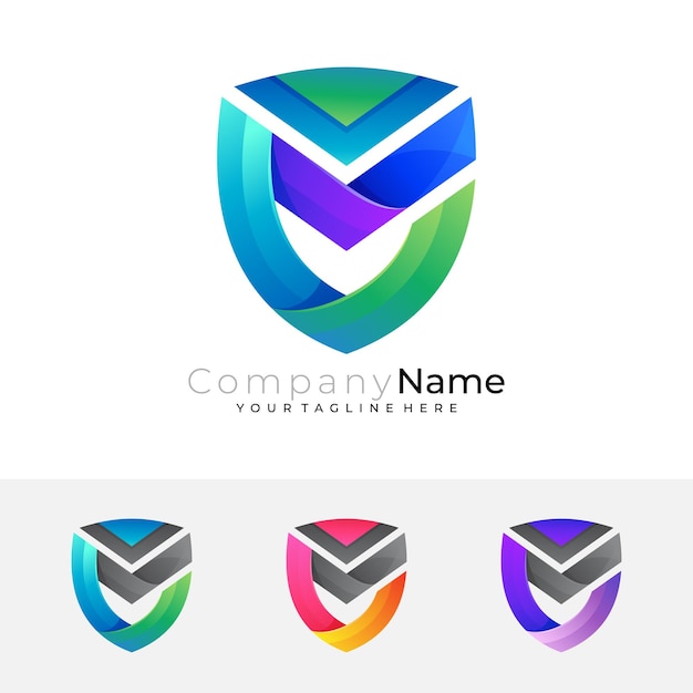 Vector de diseño de logotipo escudo abstracto, logotipo colorido 3d moderno