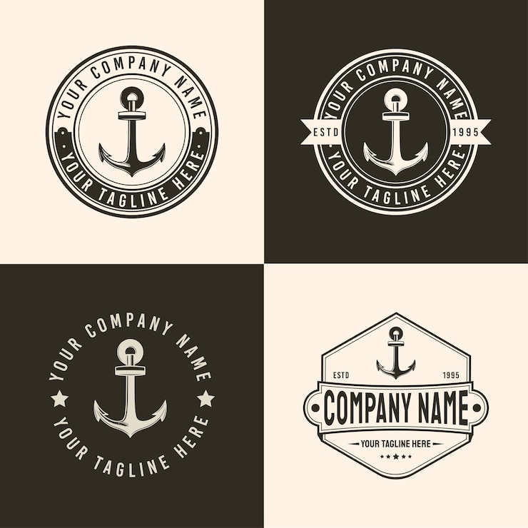 Vector de diseño de logotipo de estilo vintage retro de barco ancla