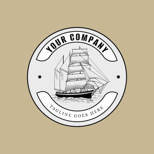 Vector de diseño de logotipo de etiqueta de emblema de sello de pescador de barco náutico
