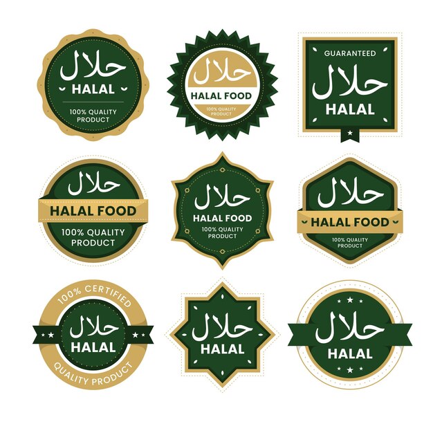 Vector de diseño de logotipo y etiqueta de la empresa de alimentos halal y la agencia de negocios corporativos