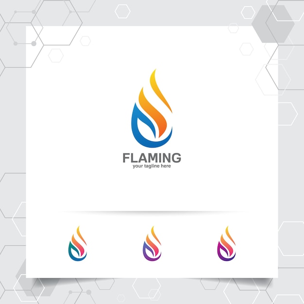 Vector de diseño de logotipo de fuego con concepto de fuego ardiente logotipo de gas de petróleo para la industria minera y el procesamiento de combustible