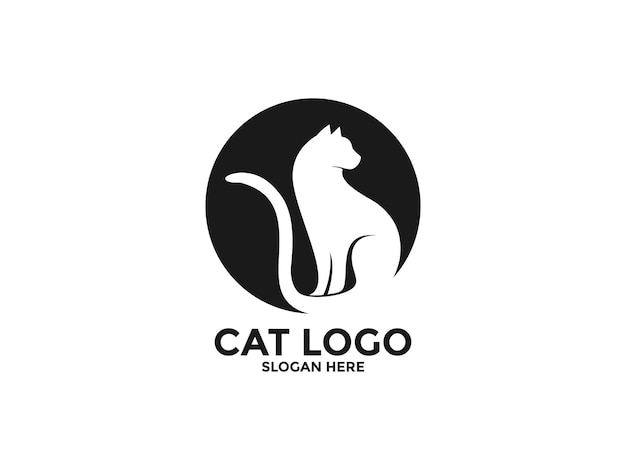 Vector de diseño de logotipo de gato Plantilla de vector de logotipo de silueta de gato circular