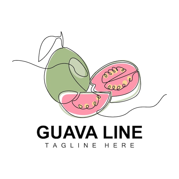 Vector de diseño de logotipo de guayaba con estilo de línea Ilustración de mercado de fruta fresca Planta de vitamina