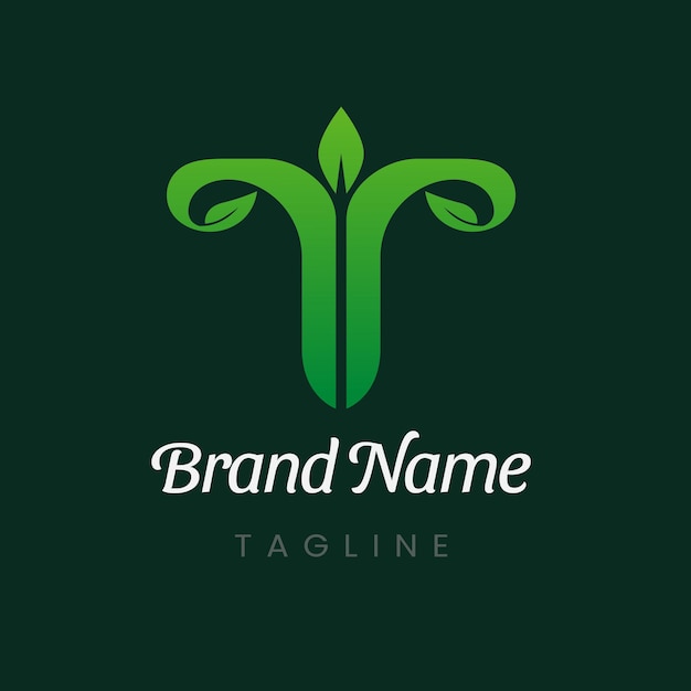 Vector de diseño del logotipo de la hoja natural del árbol de la rama de la letra T