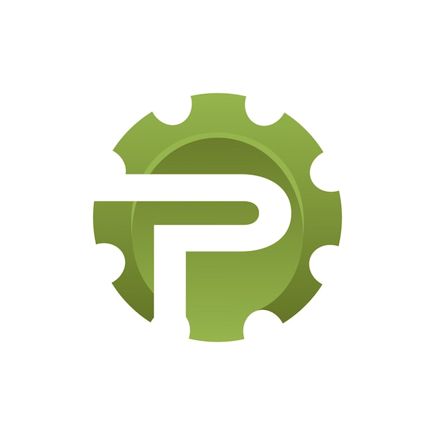 Vector de diseño del logotipo de ingeniería de engranajes con la letra inicial P