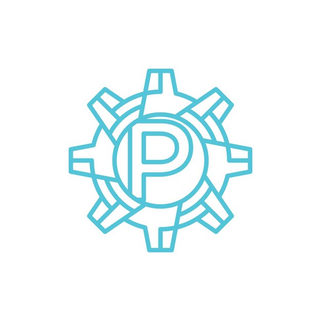 Vector de diseño del logotipo de ingeniería de engranajes con la letra inicial P