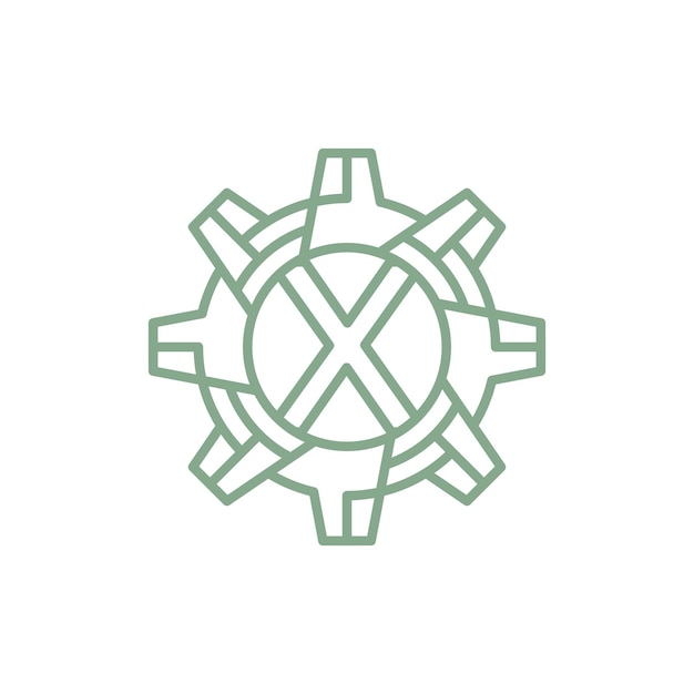 Vector de diseño del logotipo de ingeniería de engranajes con la letra inicial X