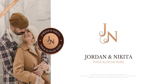 Vector de diseño de logotipo JN inicial de logotipo de boda
