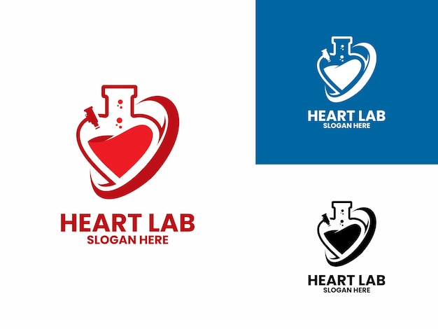 Vector de diseño de logotipo de laboratorio de corazón con microscopio y vidrio plantilla de icona del logotipo del laboratorio de amor
