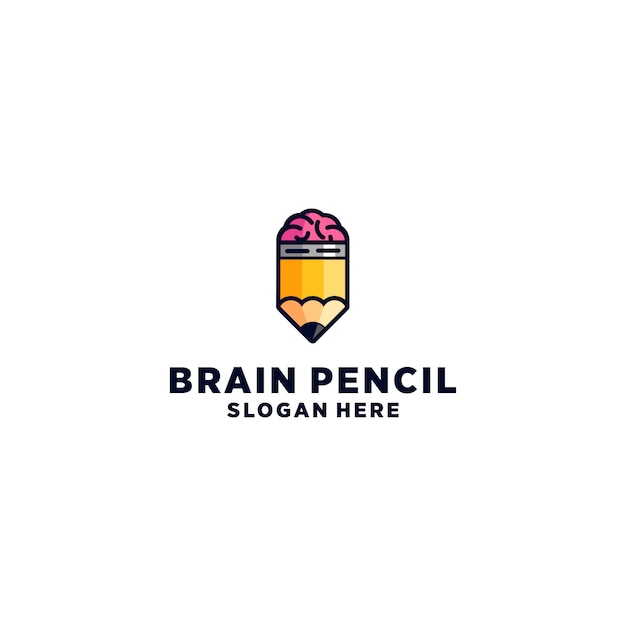 Vector de diseño de logotipo de lápiz de cerebro