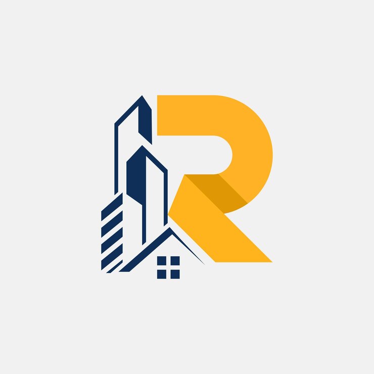 Vector vector de diseño de logotipo de letra r con idea de concepto de construcción