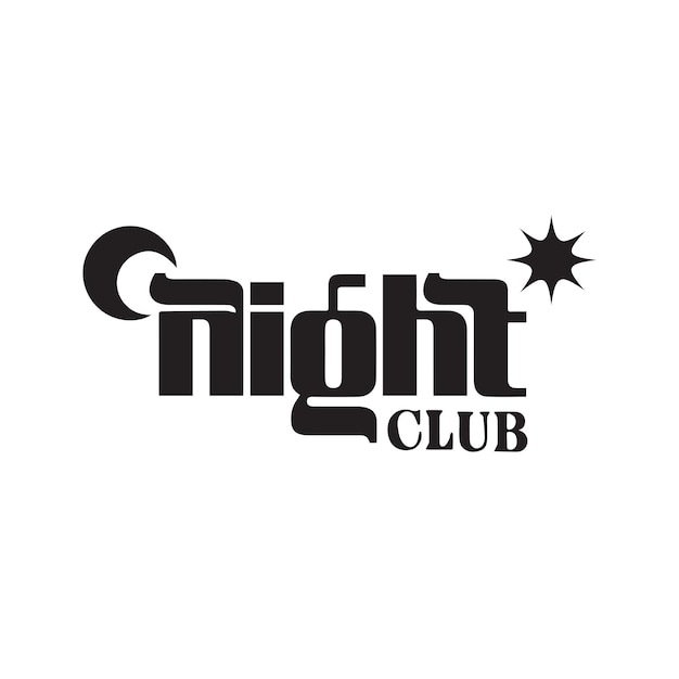 Vector vector de diseño de logotipo de letras de club nocturno retro vintage con luna y estrella