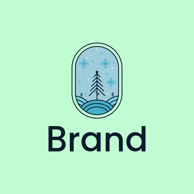 vector de diseño de logotipo de línea de abeto y nieve
