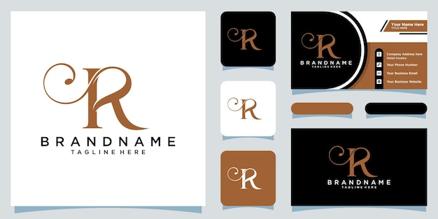 Vector de diseño de logotipo de lujo de letra inicial R con diseño de tarjeta de visita Vector Premium