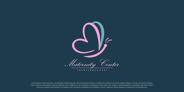 Vector de diseño de logotipo de mariposa para estilo de maternidad con concepto único creativo