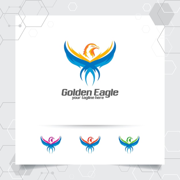 Vector de diseño de logotipo de mascota de águila con concepto de ilustración de alas de aleteo de fénix volador.