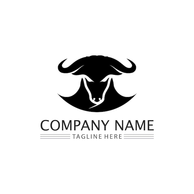 Vector de diseño de logotipo de mascota animal de vaca cabeza de toro y búfalo para deporte cuerno búfalo animales mamíferos cabeza logo salvaje matador