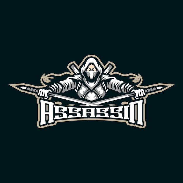 Vector de diseño del logotipo de la mascota del asesino con estilo de concepto de ilustración moderno para el emblema de la insignia