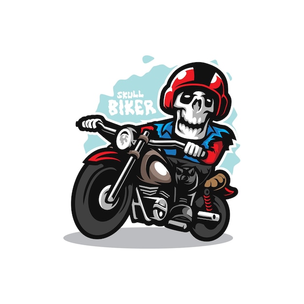 Vector de diseño de logotipo de mascota de calavera con estilo conceptual para emblema de placa e impresión de camisetas Ilustración de motociclistas de calavera